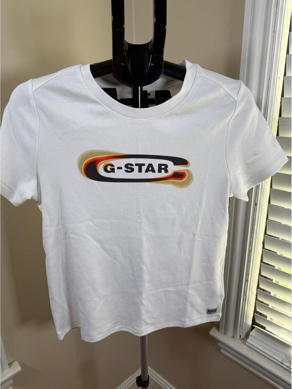 G-Star RAW Old Skool Logo Graphic Tee White Short Sleeve T-Shirt Women’s M NWT